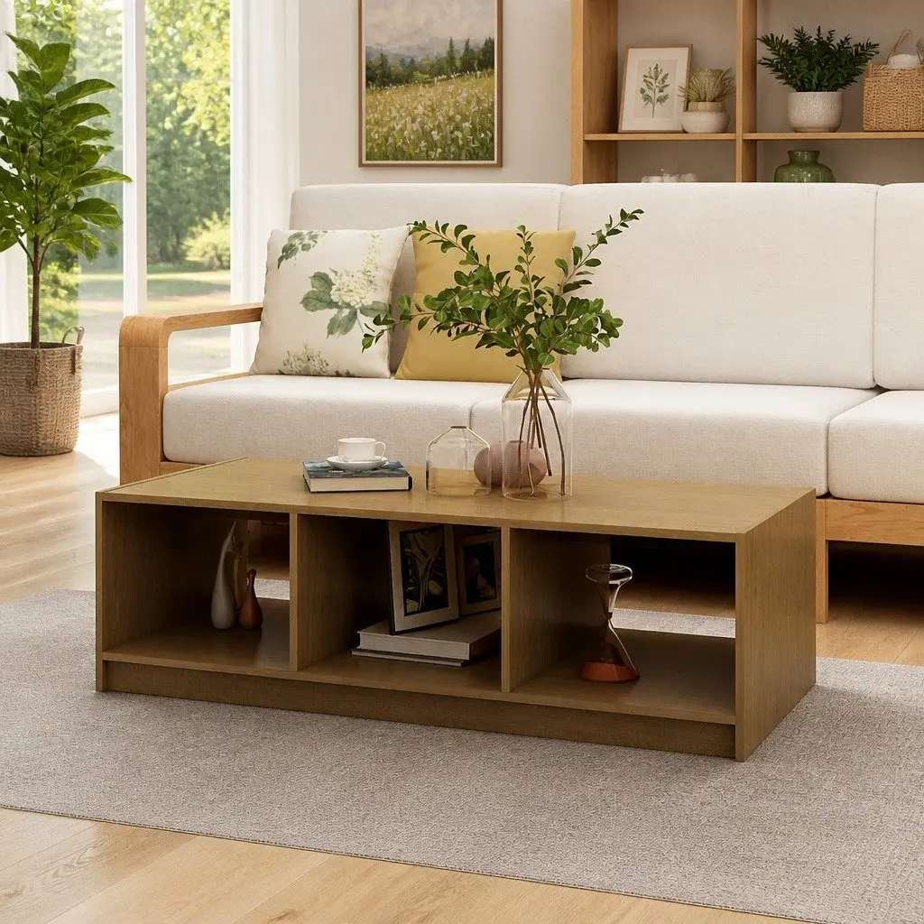 Honey Brown Solid Pinewood Coffee Table for Living Room