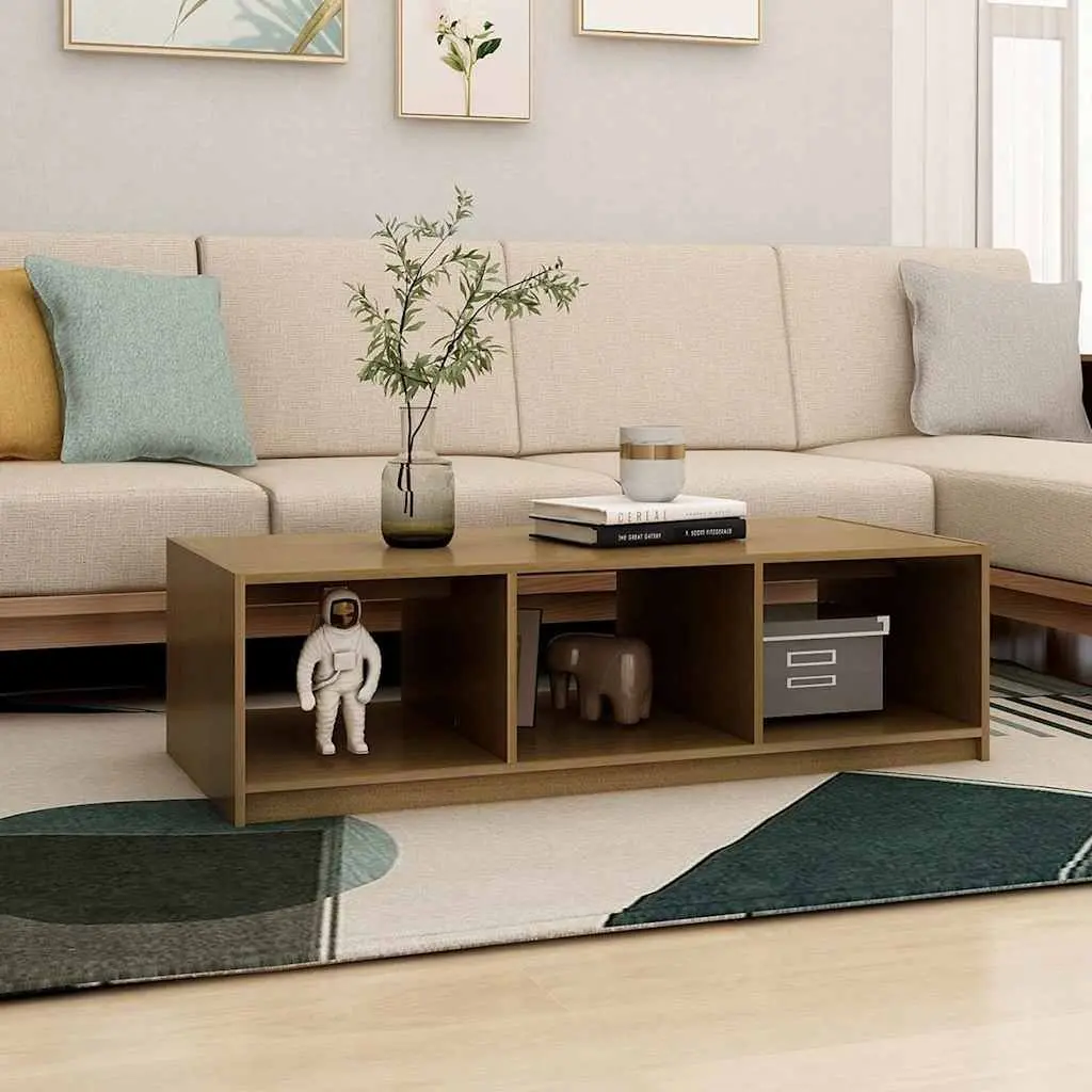 Honey Brown Solid Pinewood Coffee Table for Living Room