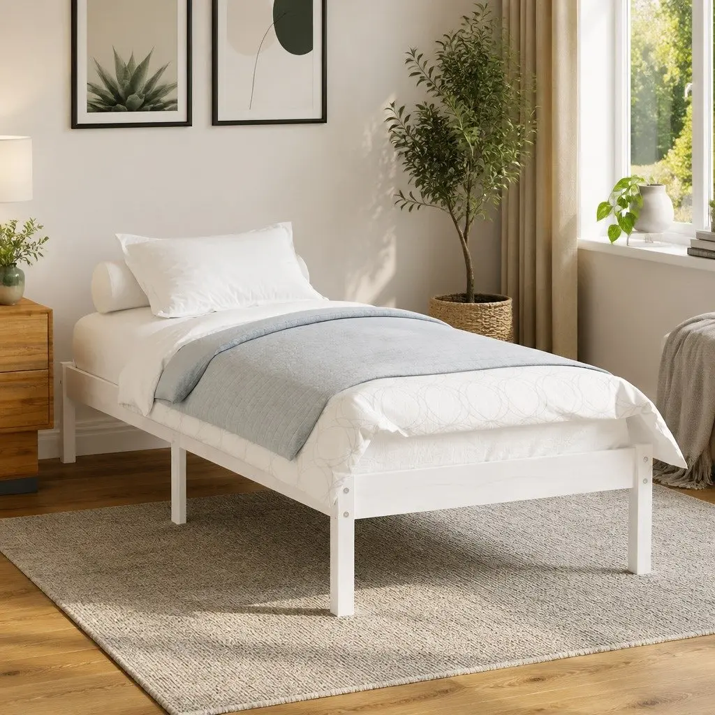 White Pinewood Bed Frame 90x190 cm with Slats