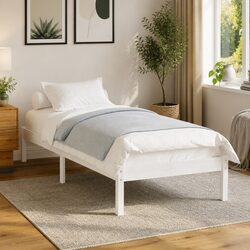 Durable White Pinewood Bed Frame 90x190 cm with Slats