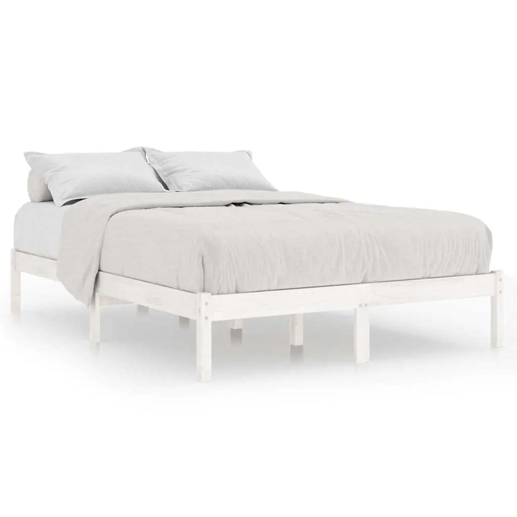 Solid Wood Bed Frame in White 135x190 cm with Slatted Base