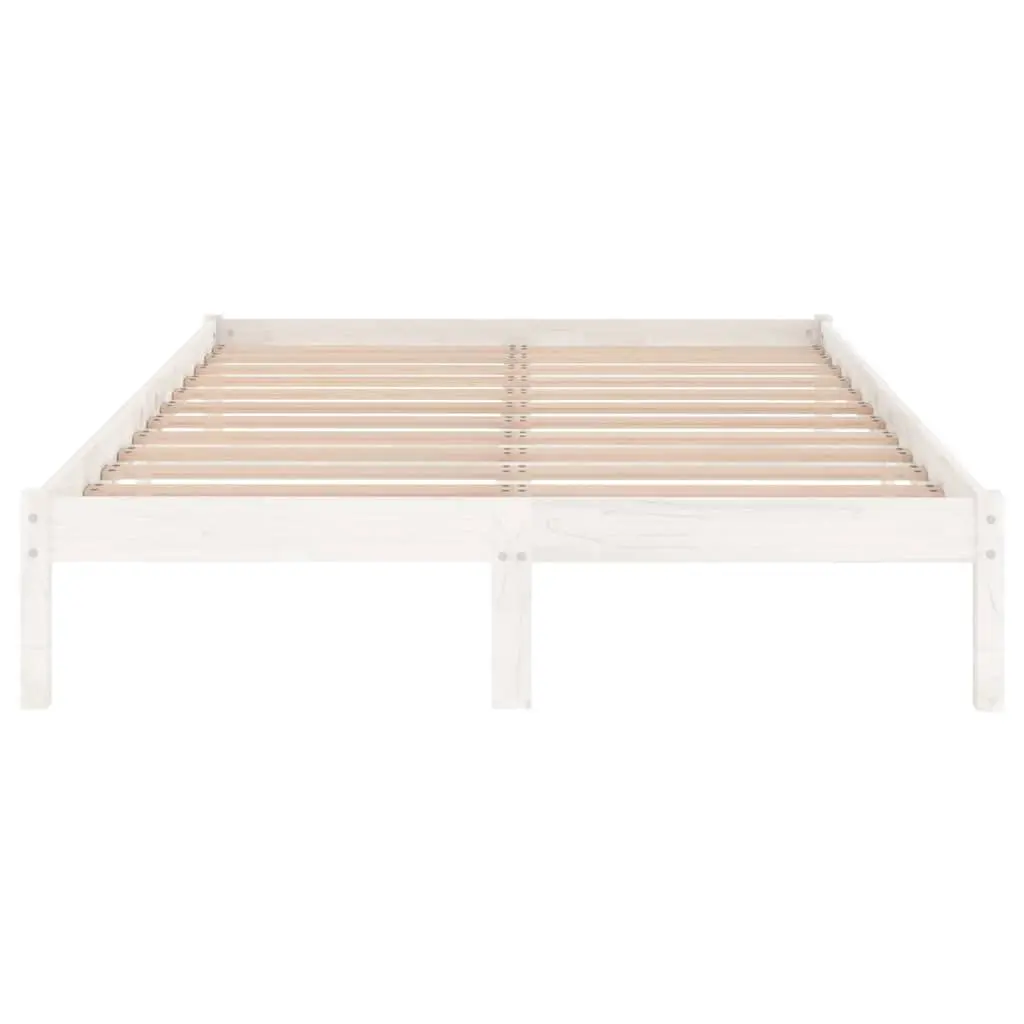 Solid Wood Bed Frame in White 135x190 cm with Slatted Base