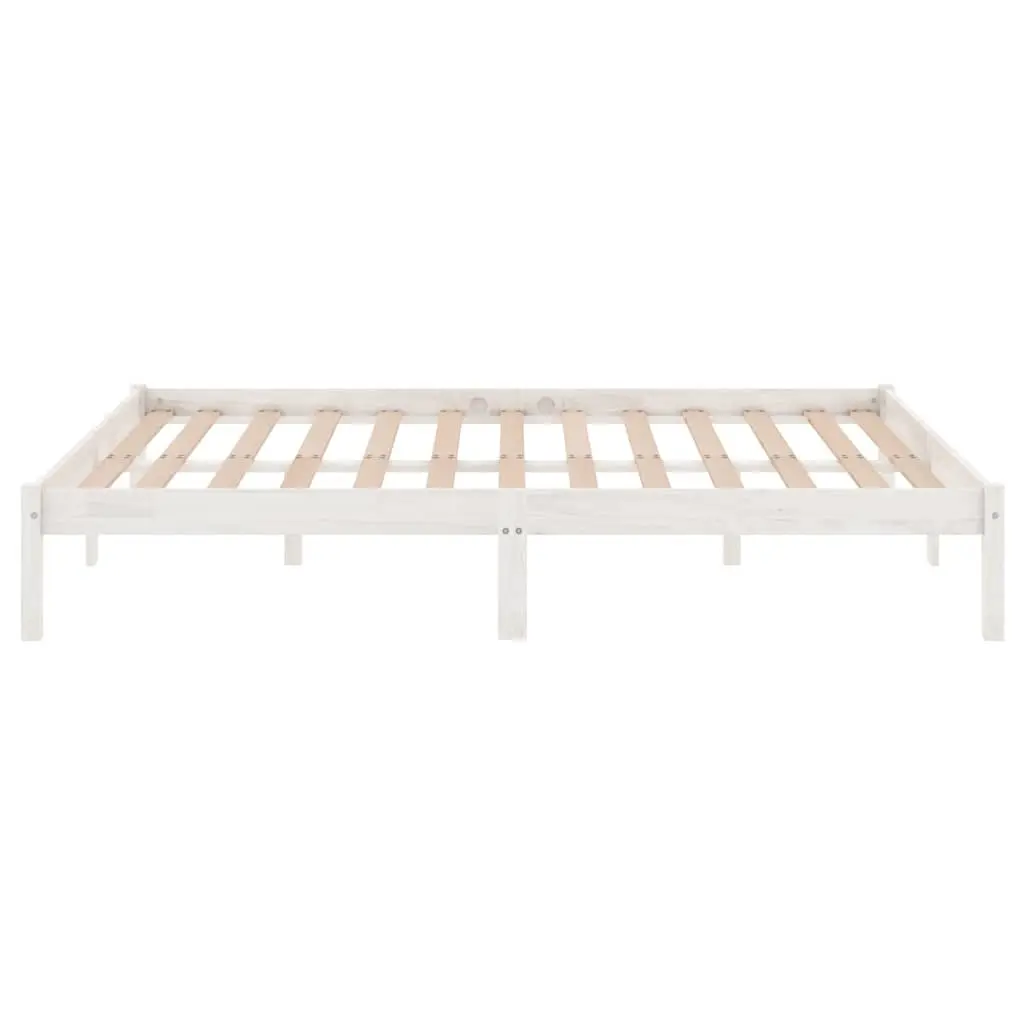 Solid Wood Bed Frame in White 135x190 cm with Slatted Base