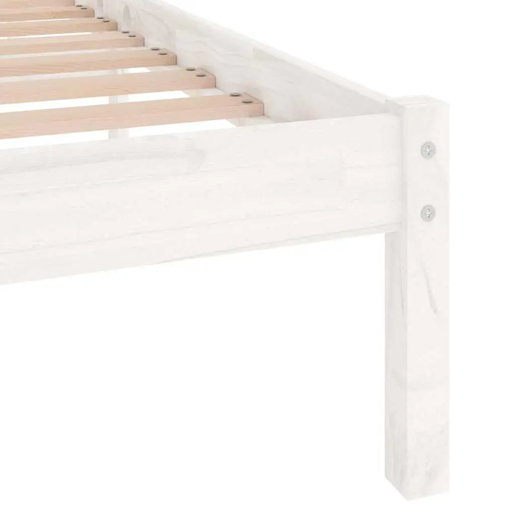 Solid Wood Bed Frame in White 135x190 cm with Slatted Base