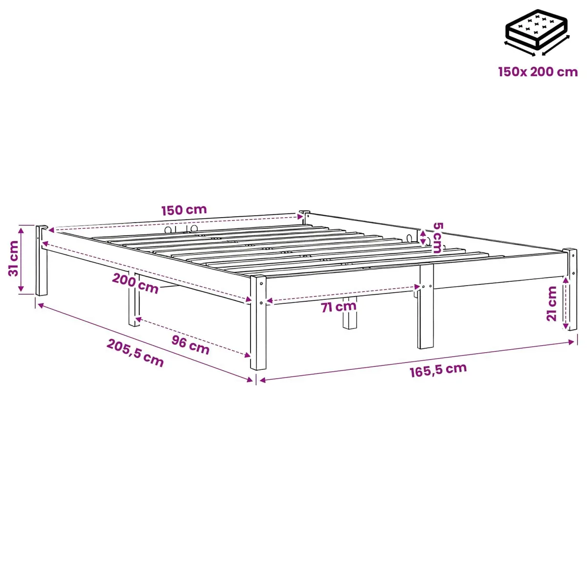 Solid Wood Bed Frame 150x200 cm Brown