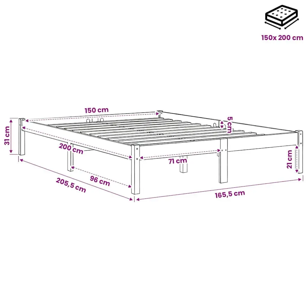 Solid Wood Bed Frame 150x200 cm Brown