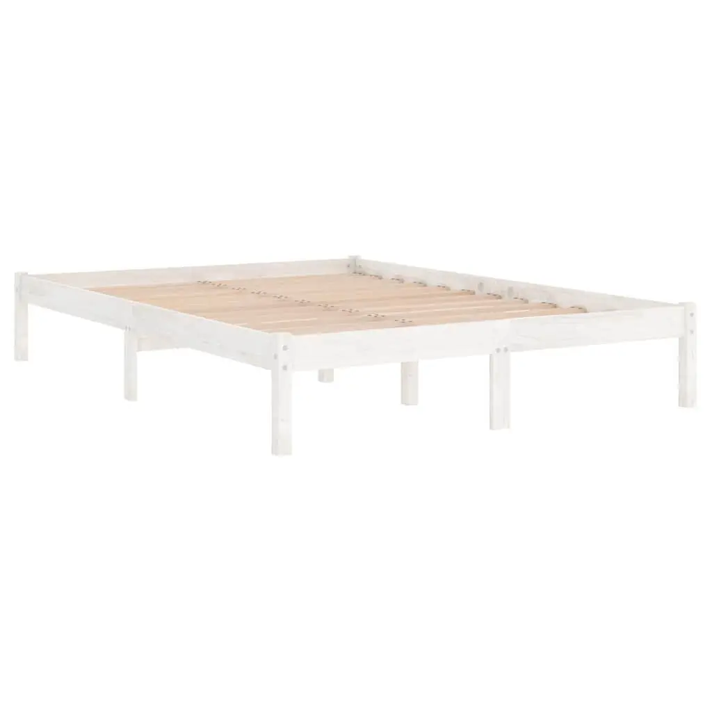 White Solid Wood King Bed Frame 183x203cm Modern Bedroom Furniture Slatted Base