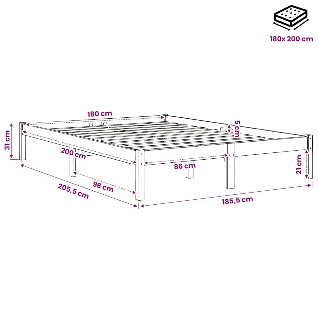 White Solid Wood King Bed Frame 183x203cm Modern Bedroom Furniture Slatted Base