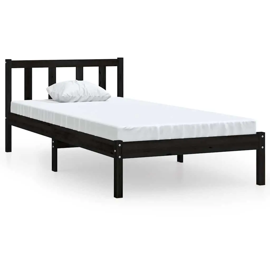 Black Pinewood Bed Frame 90x190 cm for Singles