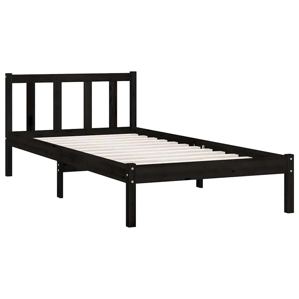 Black Pinewood Bed Frame 90x190 cm for Singles