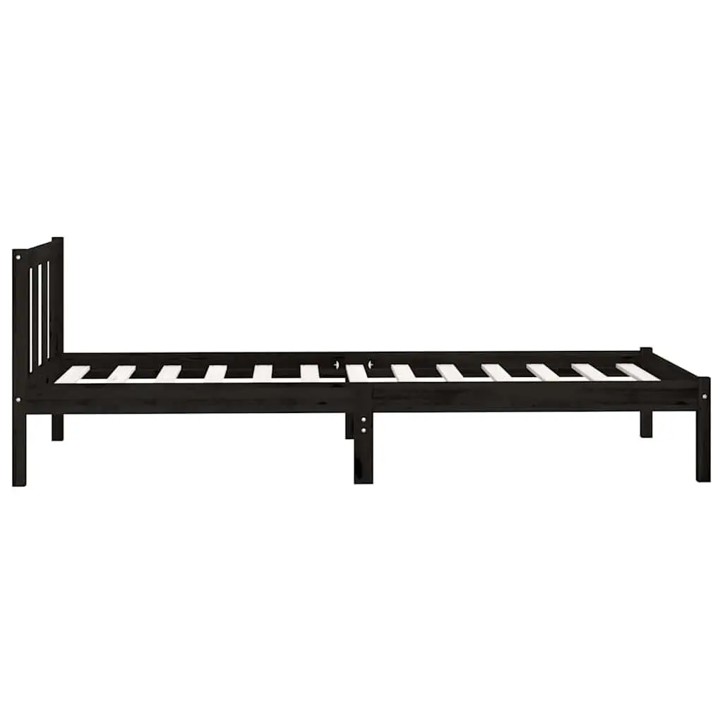 Black Pinewood Bed Frame 90x190 cm for Singles