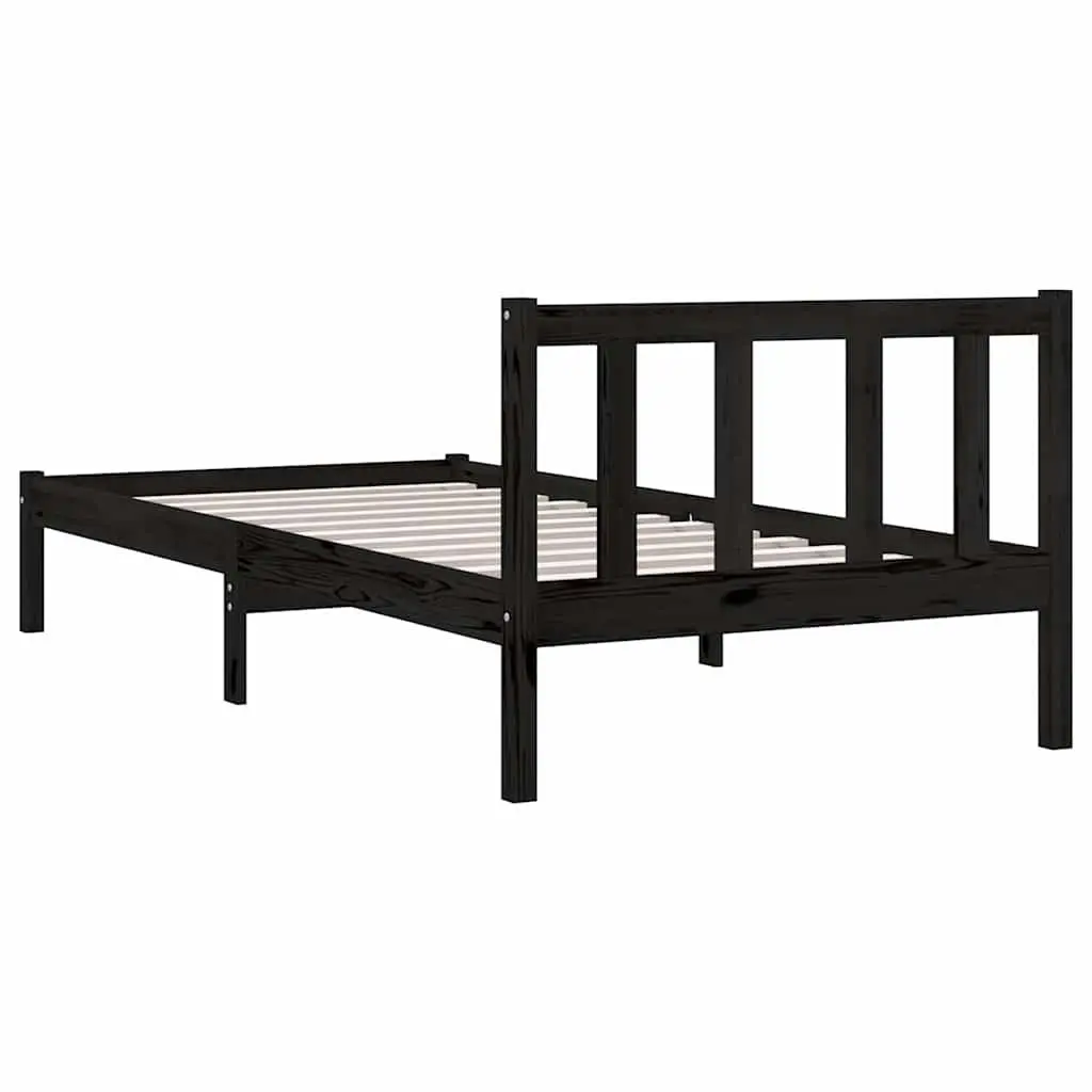 Black Pinewood Bed Frame 90x190 cm for Singles