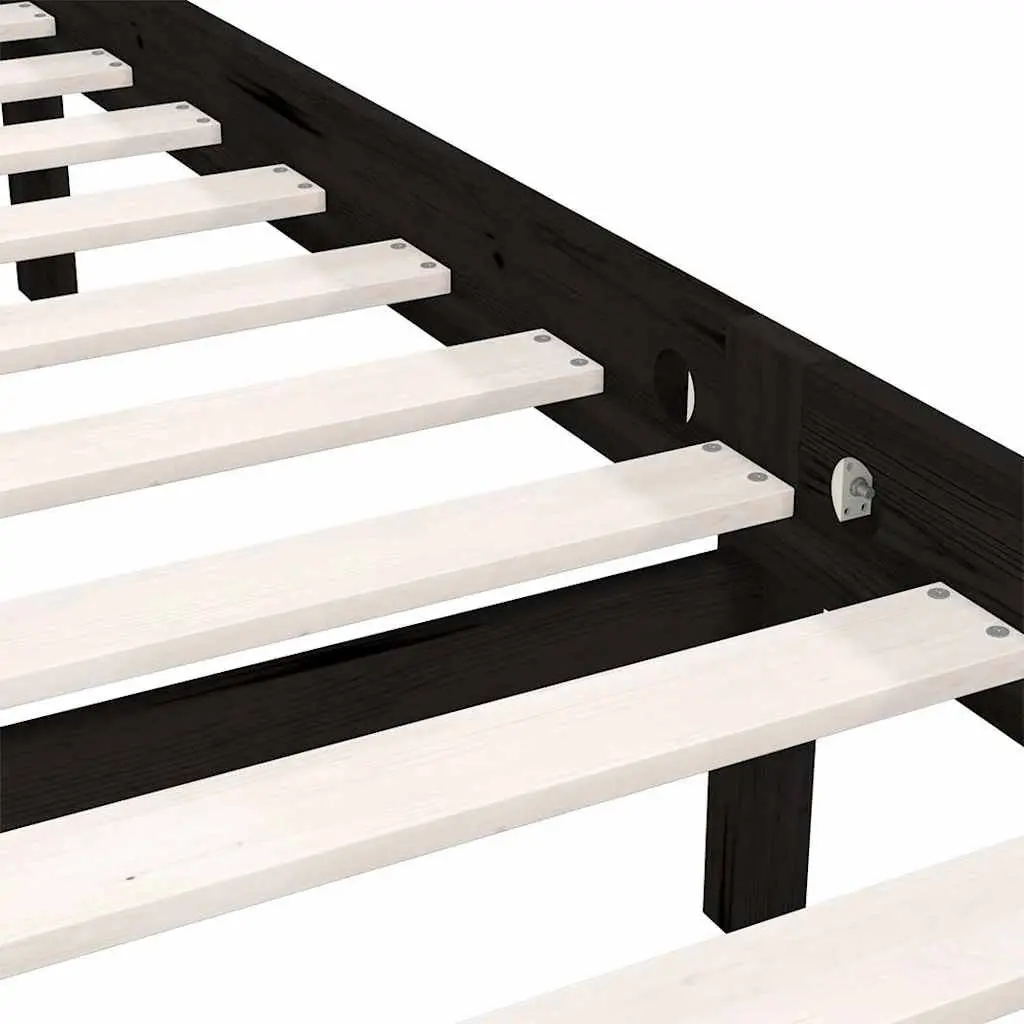 Black Pinewood Bed Frame 90x190 cm for Singles