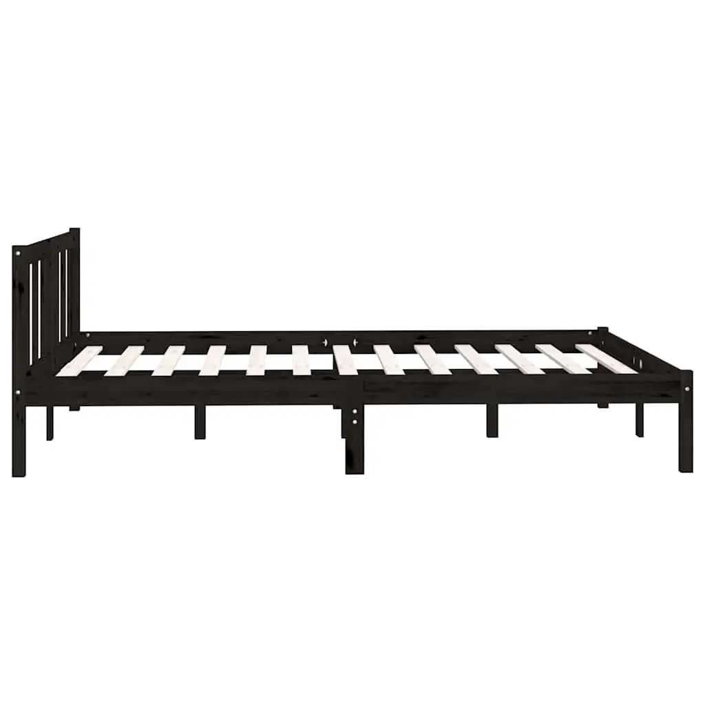 Black Solid Wood Bed Frame 135x190 cm with Slatted Base