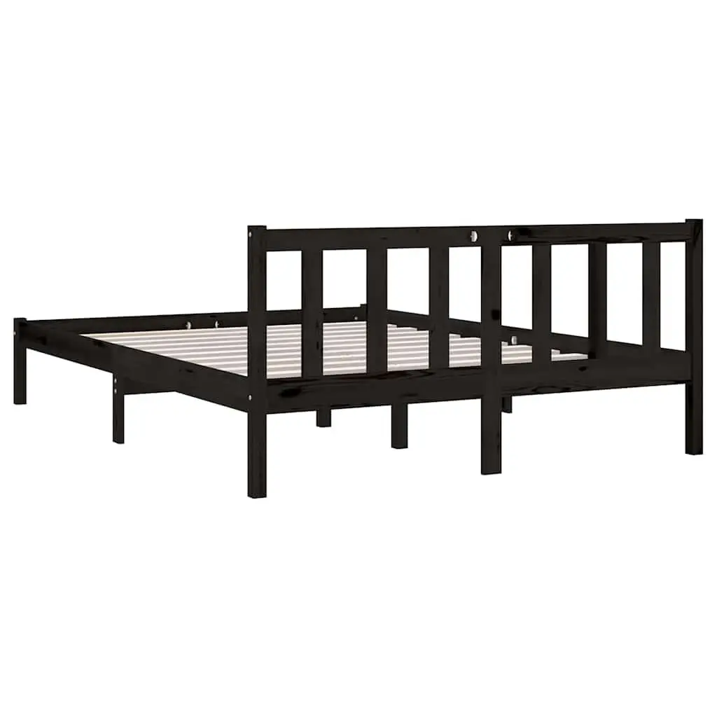 Black Solid Wood Bed Frame 135x190 cm with Slatted Base