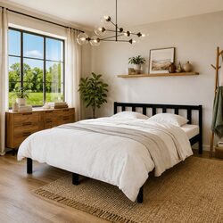 Sturdy Black Solid Wood Pine Bed Frame for Queen Size