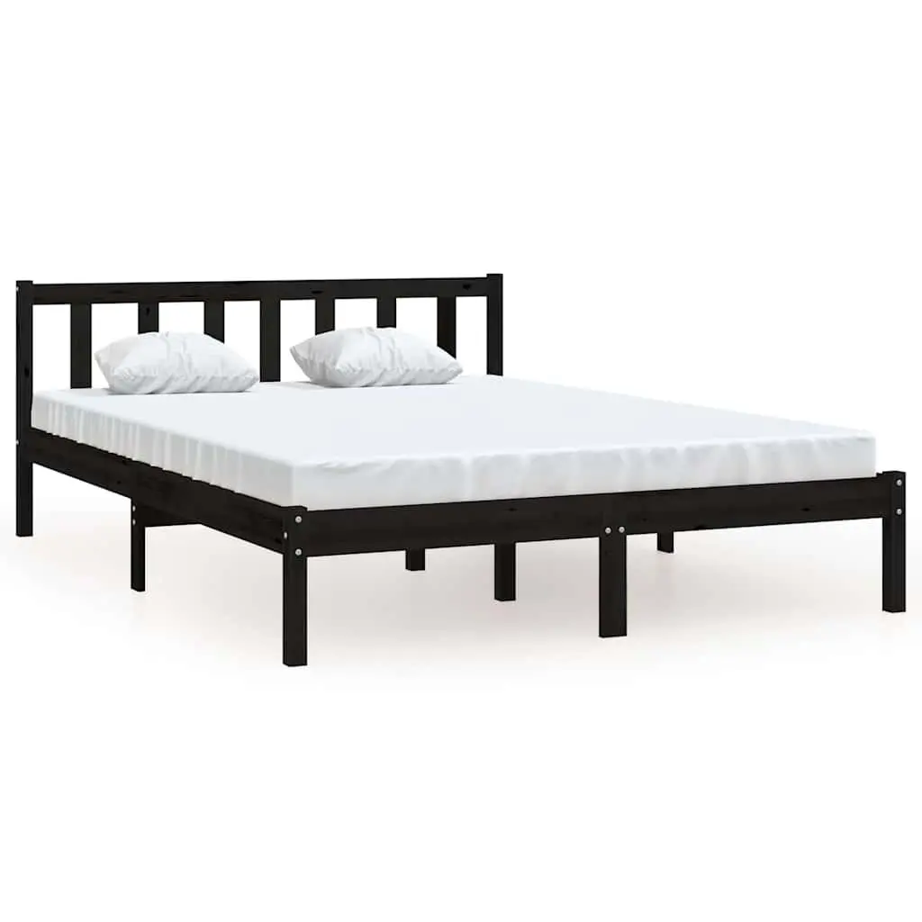 Black Solid Wood Pine Bed Frame for Queen Size