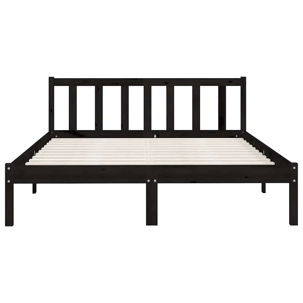 Black Solid Wood Pine Bed Frame for Queen Size