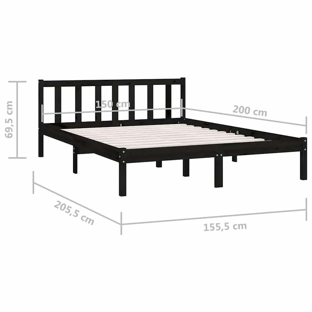 Black Solid Wood Pine Bed Frame for Queen Size