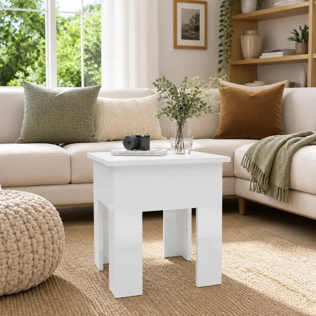 White High Gloss Coffee Table Modern Living Room Accent Furniture 40x40x42cm