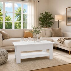 Modern White Coffee Table with Two-Tier Storage