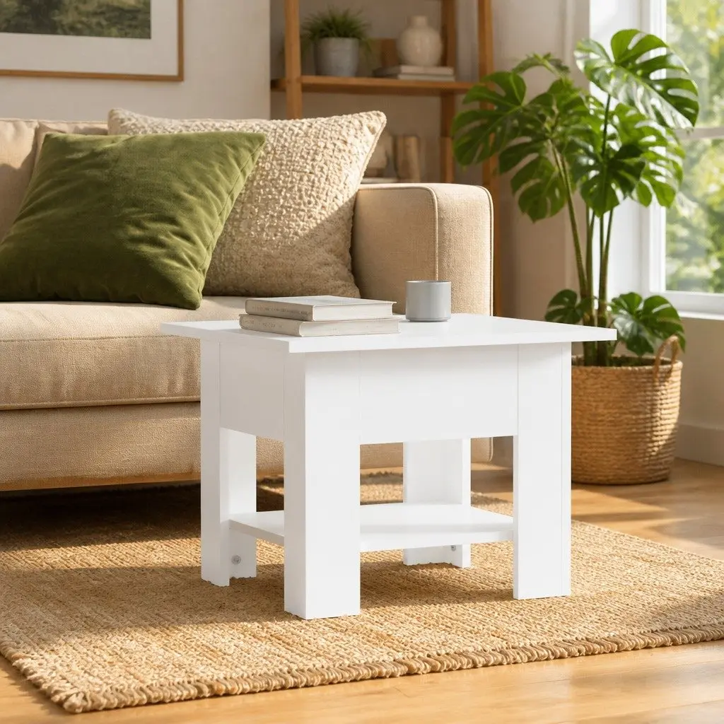 White Coffee Table with Storage Shelf