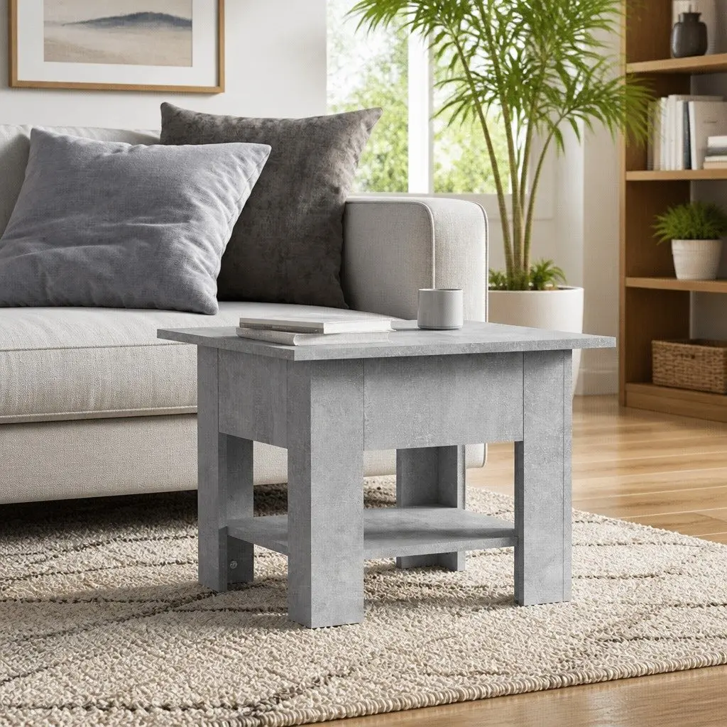 Grey Coffee Table with Storage Shelf 55x55x42cm