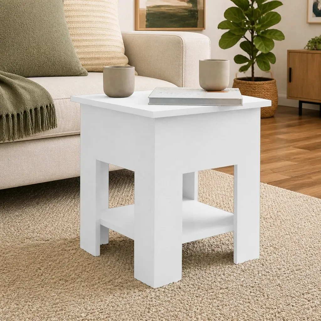 White Coffee Table with Storage Shelf for Living Room