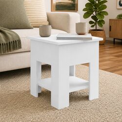 Durable White Coffee Table with Storage Shelf for Living Room