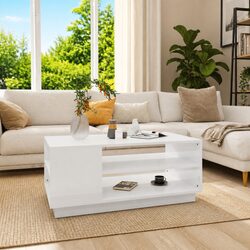 Modern White Coffee Table with Storage Shelves
