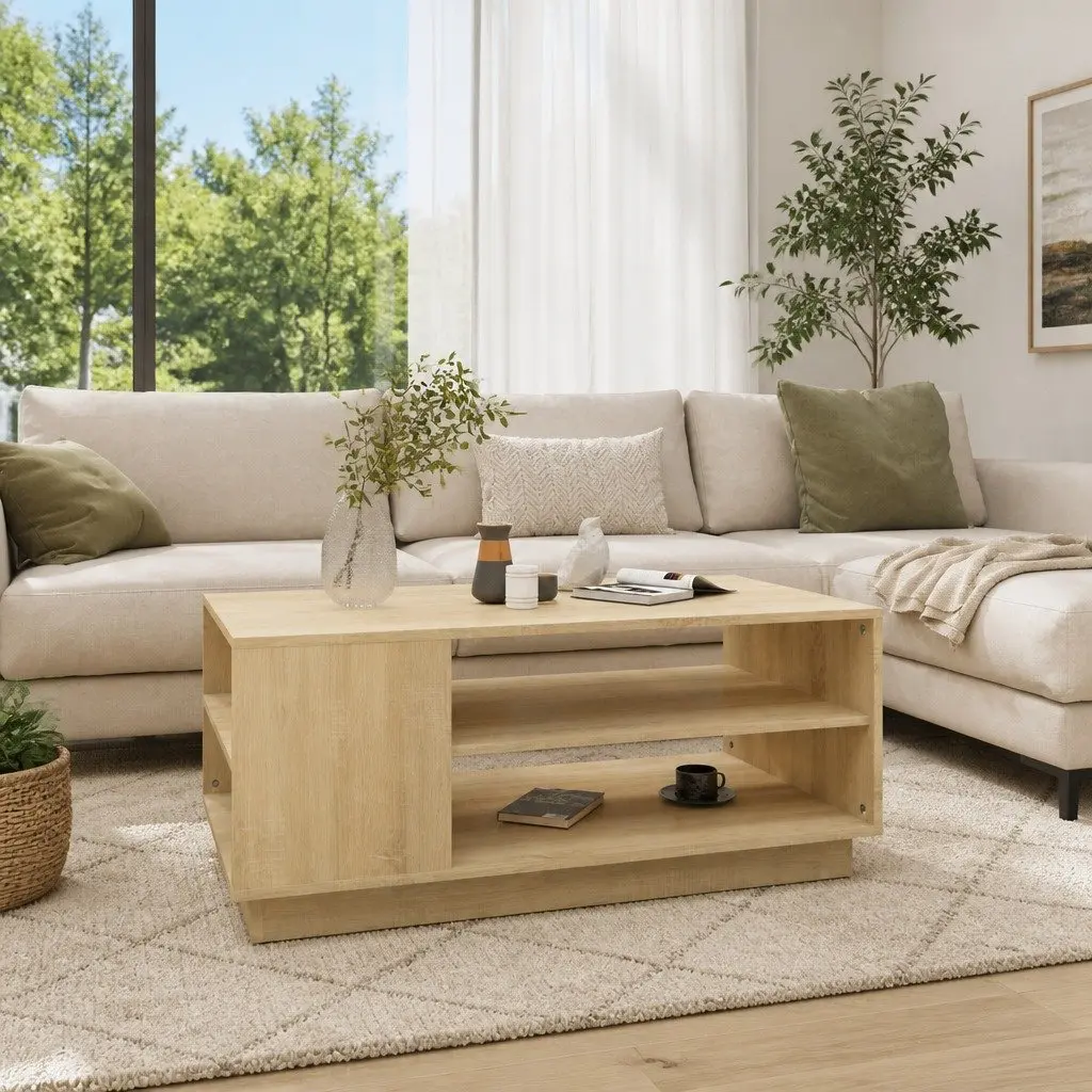 Brown Modern Coffee Table with Sturdy Storage Shelves