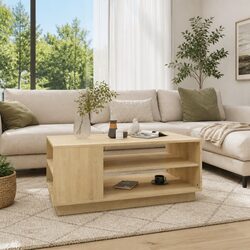 Brown Modern Coffee Table with Sturdy Storage Shelves