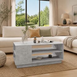 Durable Grey Coffee Table with Modern Storage Shelves