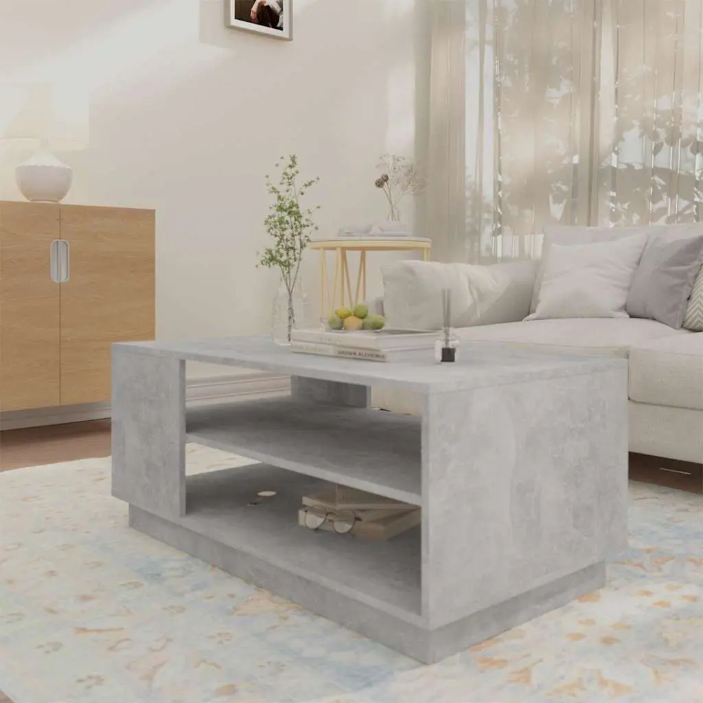 Grey Coffee Table with Modern Storage Shelves