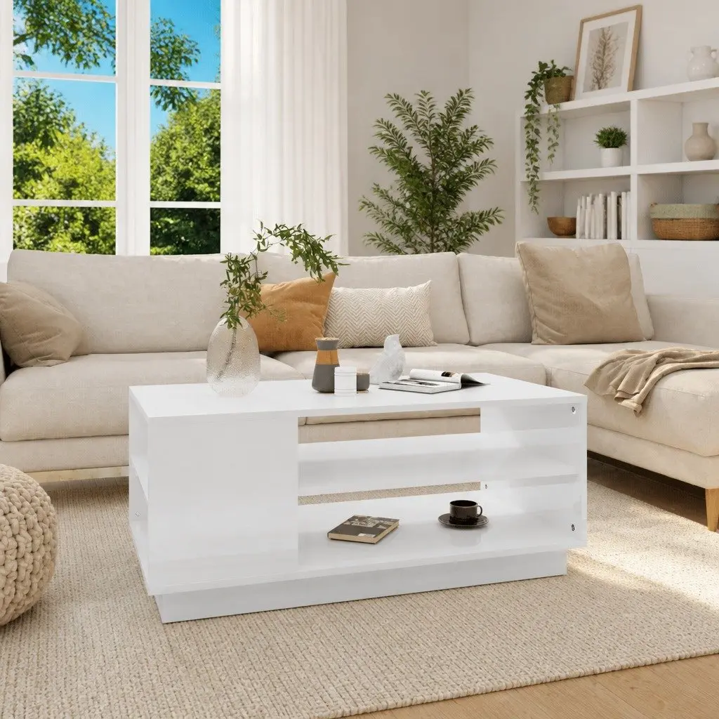 White High Gloss Coffee Table with Storage Shelves