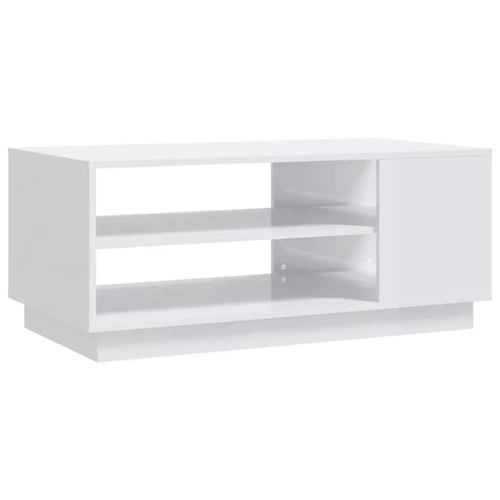 White High Gloss Coffee Table with Storage Shelves