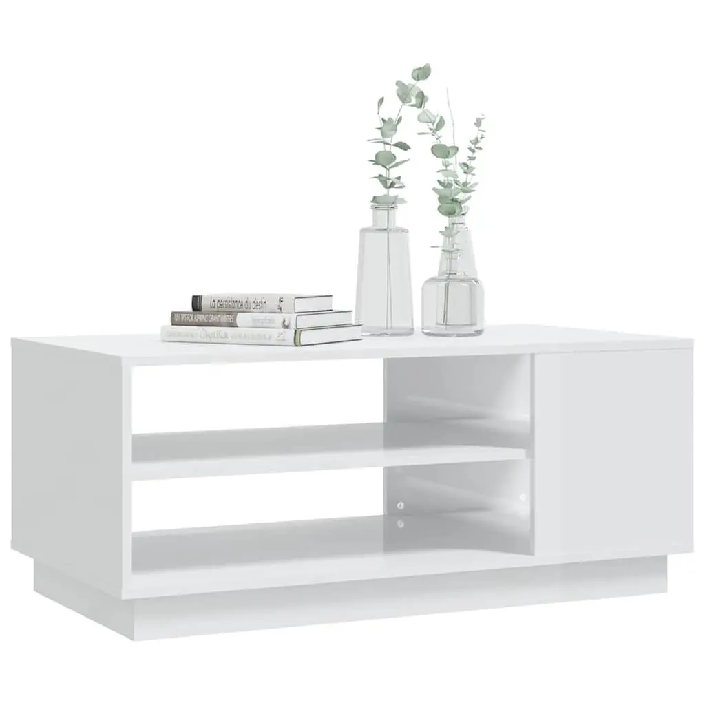 White High Gloss Coffee Table with Storage Shelves