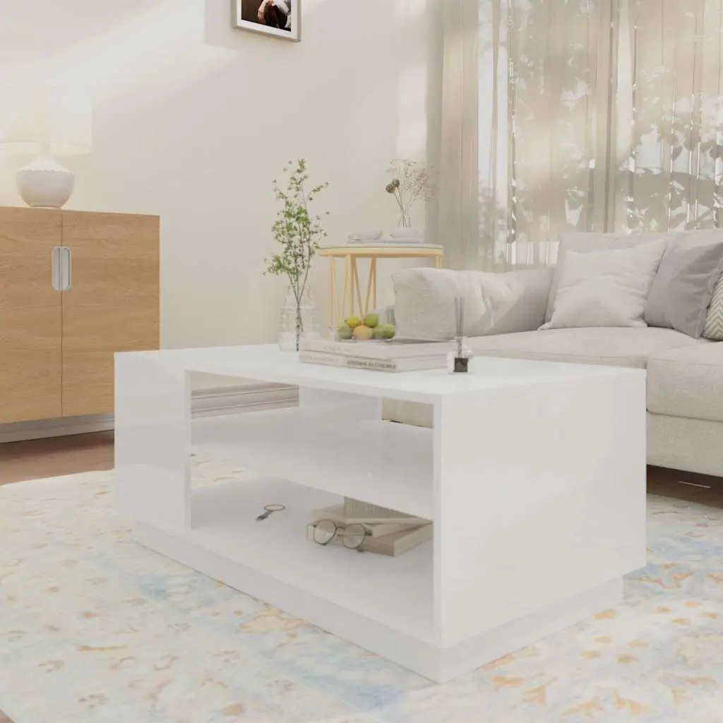 White High Gloss Coffee Table with Storage Shelves