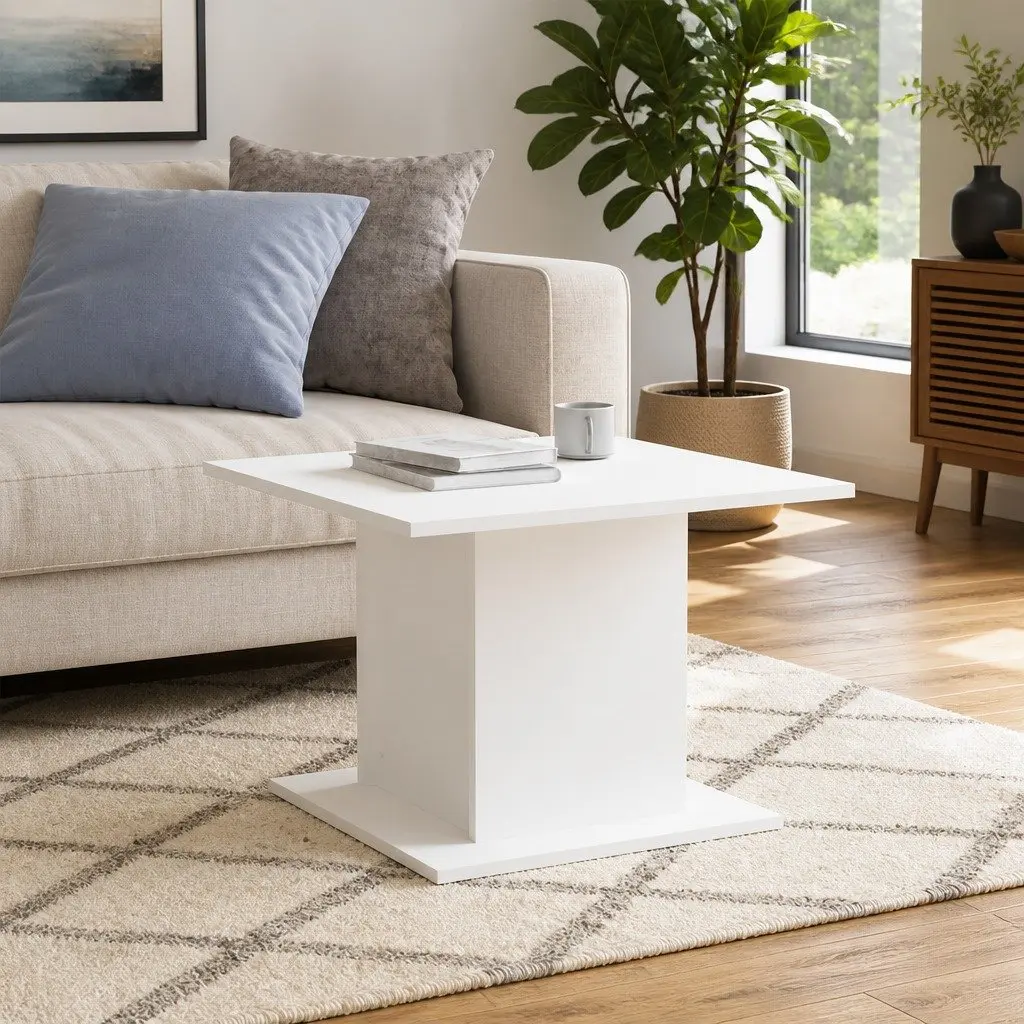 Coffee Table White Accent Living Room Furniture Engineered Wood Modern Style