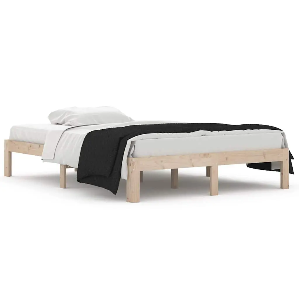 Wooden Bed Frame 135x190 cm Brown Solid Pine Wood Bedroom Furniture Double Size