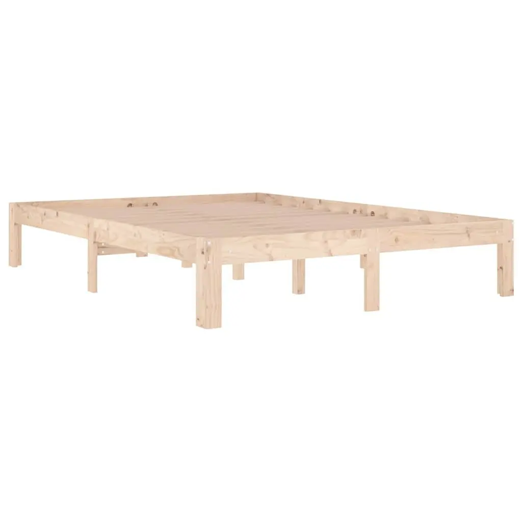Wooden Bed Frame 135x190 cm Brown Solid Pine Wood Bedroom Furniture Double Size