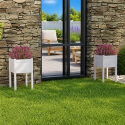 Sturdy Wooden Garden Planters, 2 pcs White 40x40x70 cm