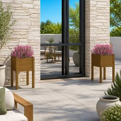 Premium Wooden Garden Planters - 2 Pack Brown 40x40x70 cm