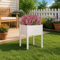 Wooden Raised Garden Planter Box in White 50x50x70cm