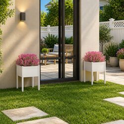 Premium White Wooden Garden Planters 2 pcs 50x50x70 cm