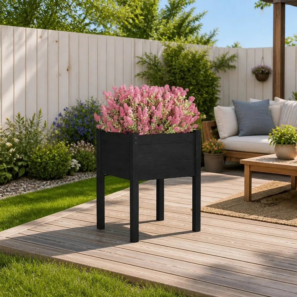 Solid Pinewood Black Garden Planter Box for Outdoor Use