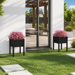 Durable Black Wooden Garden Planters - Set of 2