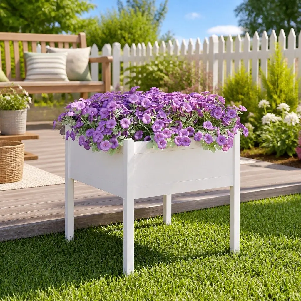 Solid Wood White Garden Planter Box 70x70x70cm