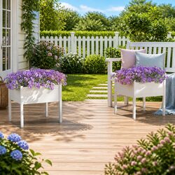 Durable White Garden Planters 70x70x70 cm, Set of 2