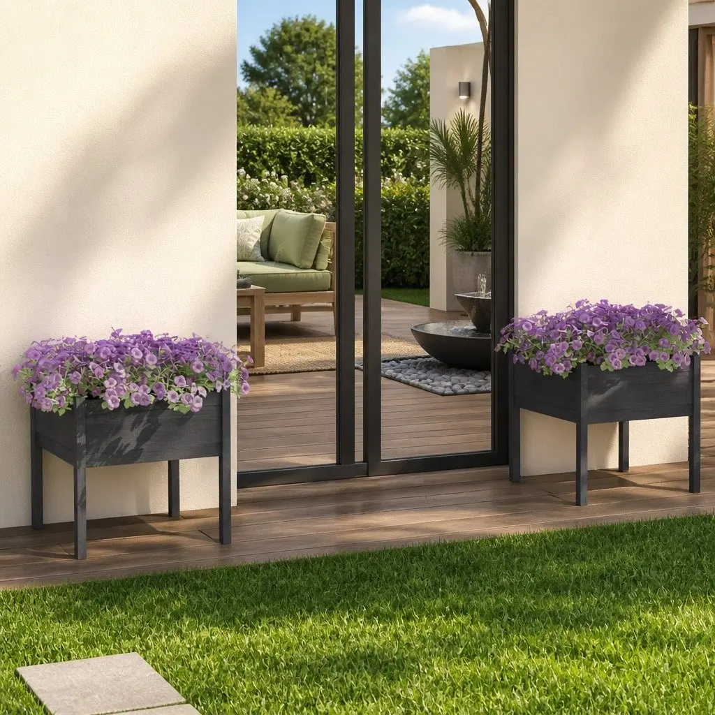 Garden Planters Solid Pinewood Large Deep Wide Grey 2 Pieces